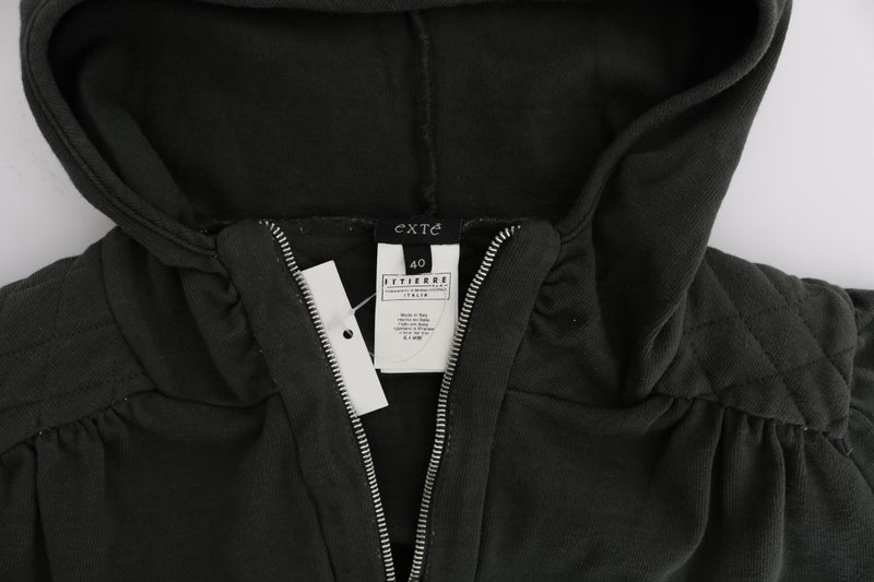 Chic Gray Full-Zip Cotton Sweater Exte