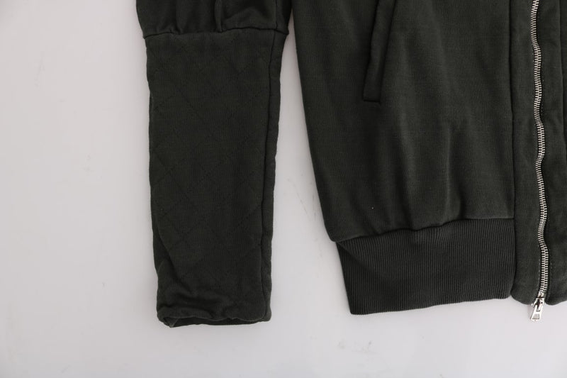 Chic Gray Full-Zip Cotton Sweater Exte