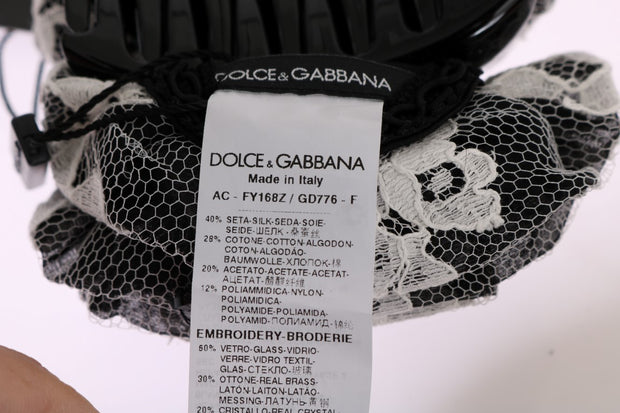 Elegant Black & White Floral Lace Crystal Hair Claw Dolce & Gabbana