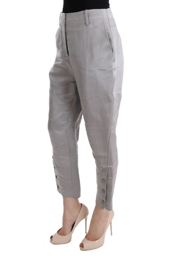 Chic Gray Cropped Silk Pants Ermanno Scervino