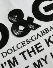 White D&G King Print Cotton Crewneck T-shirt Dolce & Gabbana