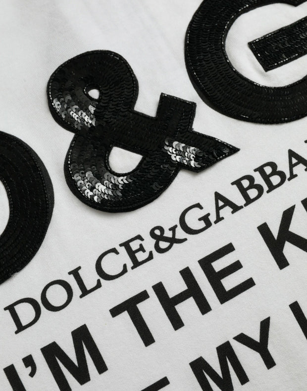 White D&G King Print Cotton Crewneck T-shirt Dolce & Gabbana