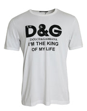 White D&G King Print Cotton Crewneck T-shirt Dolce & Gabbana