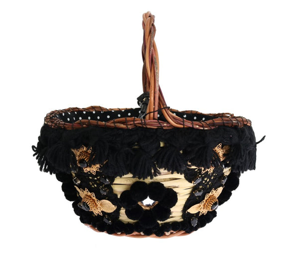 Chic Beige & Black Straw Snakeskin Bucket Bag Dolce & Gabbana