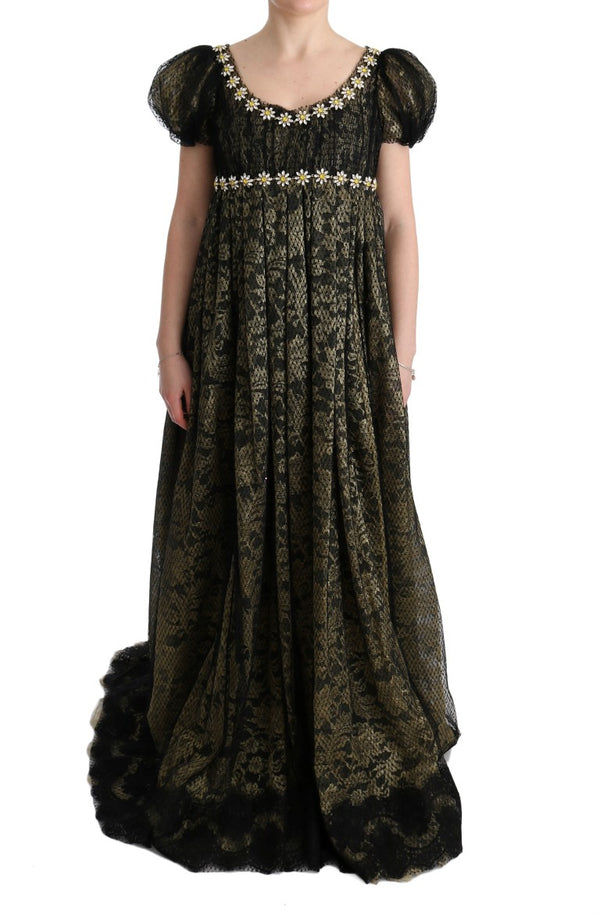 Sunflower Lace Crystal Maxi Shift Dress Dolce & Gabbana