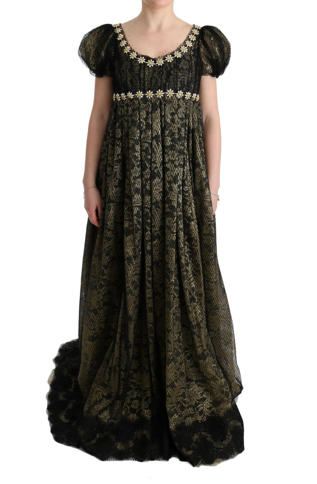 Sunflower Lace Crystal Maxi Shift Dress Dolce & Gabbana