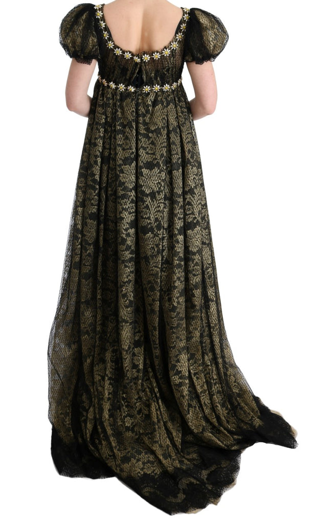 Sunflower Lace Crystal Maxi Shift Dress Dolce & Gabbana