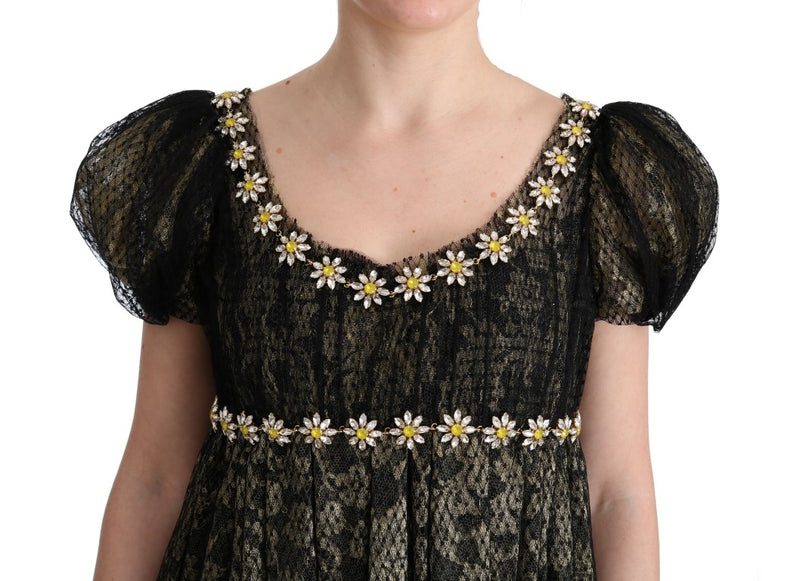 Sunflower Lace Crystal Maxi Shift Dress Dolce & Gabbana