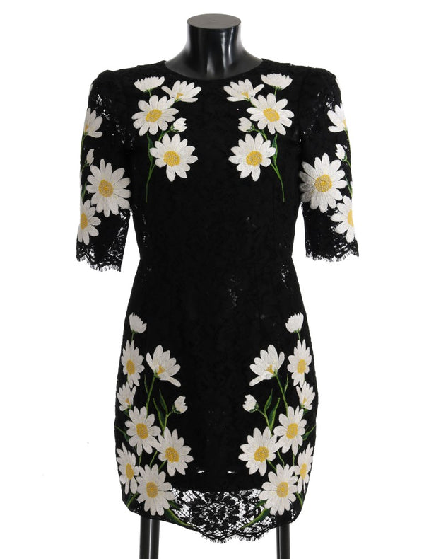 Black Floral Lace Chamomile Embroidered Dress Dolce & Gabbana