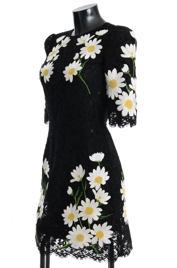 Black Floral Lace Chamomile Embroidered Dress Dolce & Gabbana