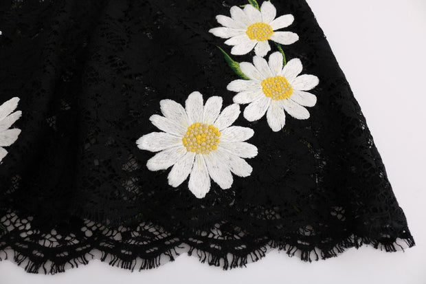 Black Floral Lace Chamomile Embroidered Dress Dolce & Gabbana