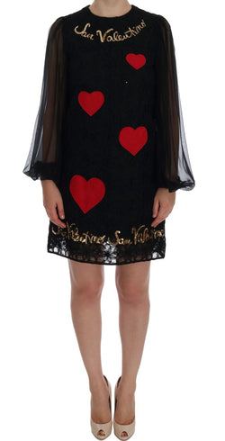 Black Lace Sequined Shift Dress Dolce & Gabbana