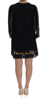 Black Lace Sequined Shift Dress Dolce & Gabbana