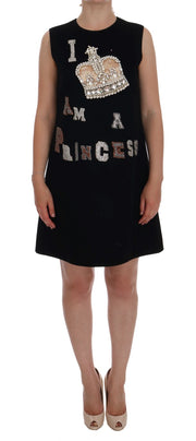 Black Wool Crystal Princess Dress Dolce & Gabbana