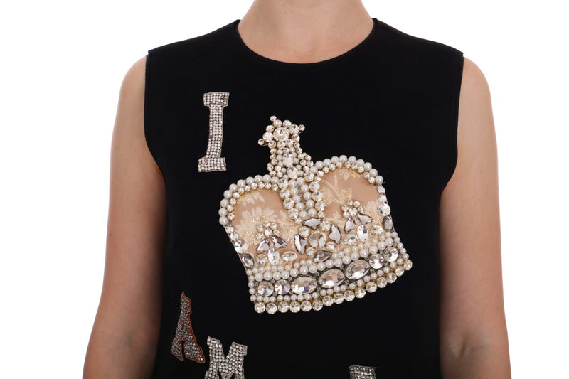 Black Wool Crystal Princess Dress Dolce & Gabbana