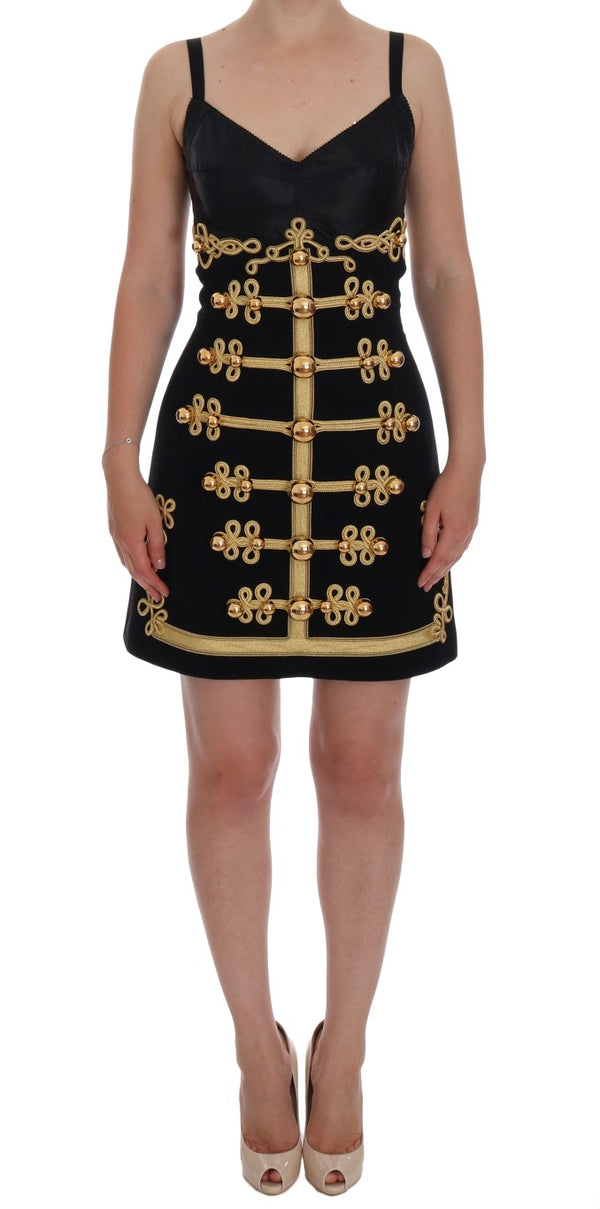 Elegant Black A-Line Sleeveless Dress with Gold Details Dolce & Gabbana