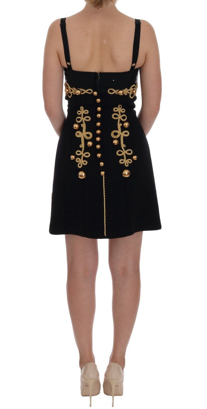 Elegant Black A-Line Sleeveless Dress with Gold Details Dolce & Gabbana