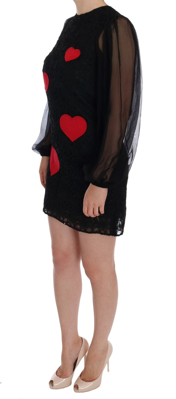 Elegant Black Lace Heart Applique Shift Dress Dolce & Gabbana