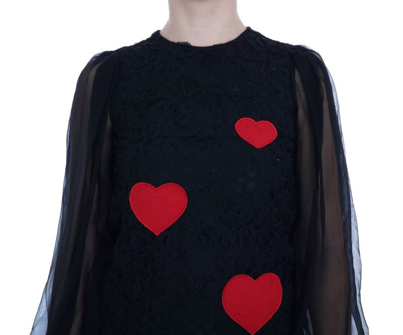 Elegant Black Lace Heart Applique Shift Dress Dolce & Gabbana