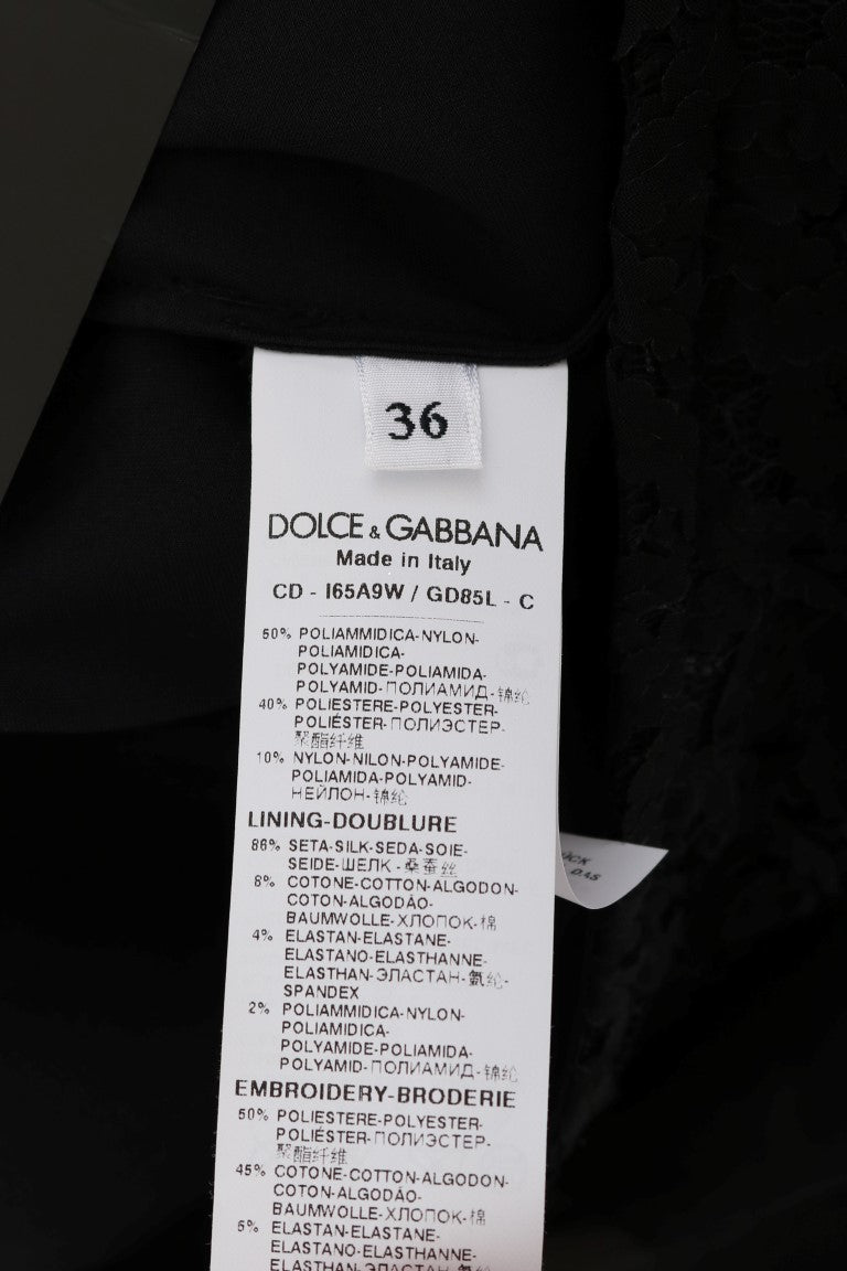 Elegant Black Lace Heart Applique Shift Dress Dolce & Gabbana