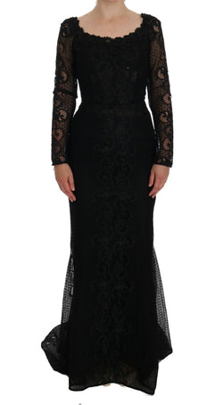 Elegant Full Length Black Sheath Maxi Dress Dolce & Gabbana