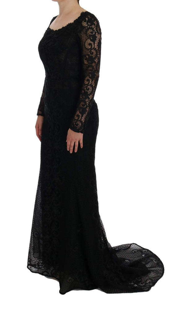 Elegant Full Length Black Sheath Maxi Dress Dolce & Gabbana