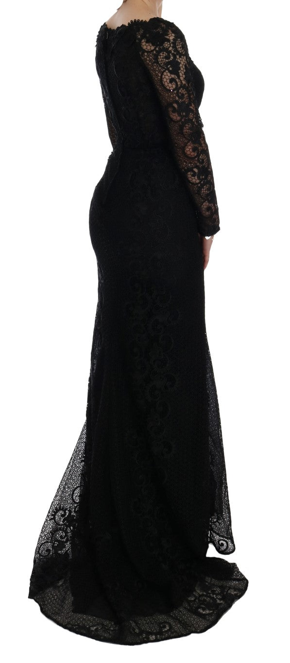 Elegant Full Length Black Sheath Maxi Dress Dolce & Gabbana