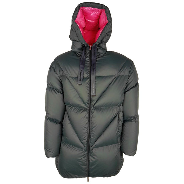 Elegant Fuchsia-Lined Grey Down Duvet Jacket Centogrammi