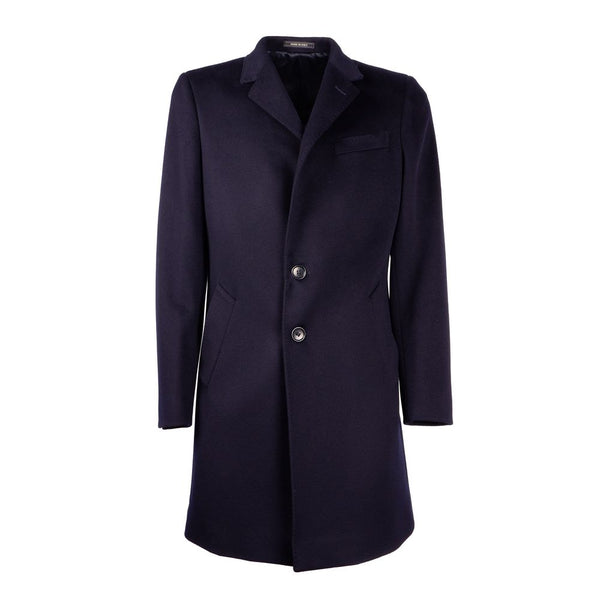 Elegant Dark Blue Wool Men's Coat Made in Italy