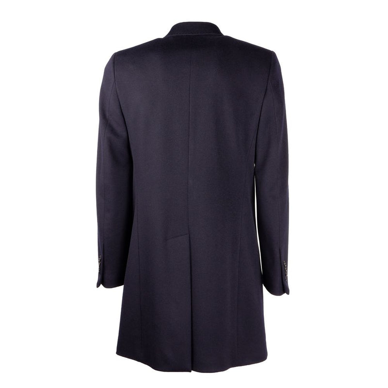 Elegant Dark Blue Wool Men's Coat Made in Italy