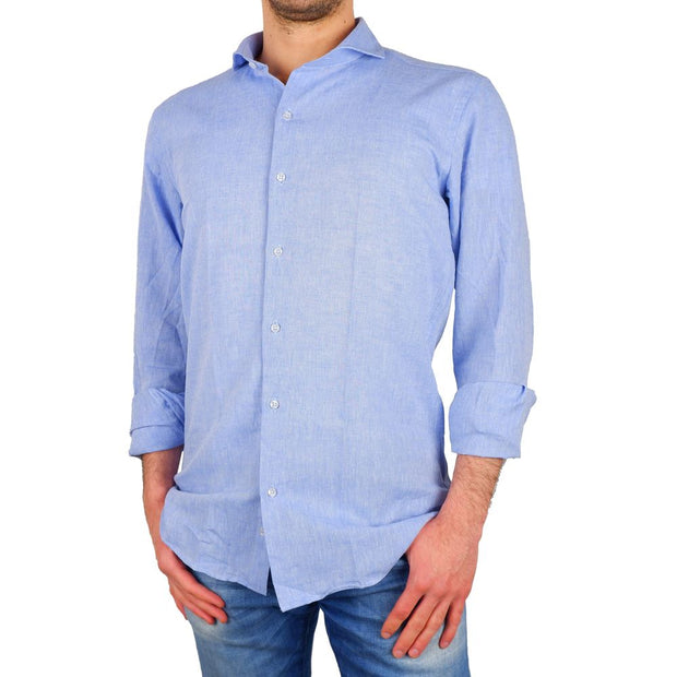 Elegant Light Blue Cotton-Linen Shirt Made in Italy