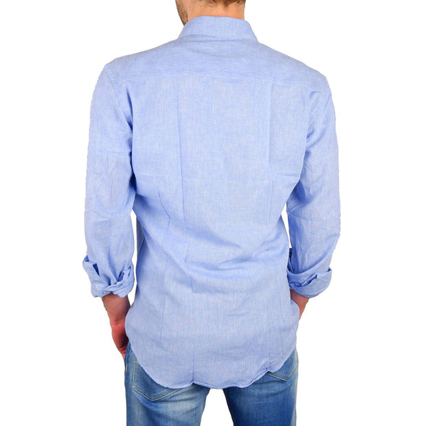 Elegant Light Blue Cotton-Linen Shirt Made in Italy