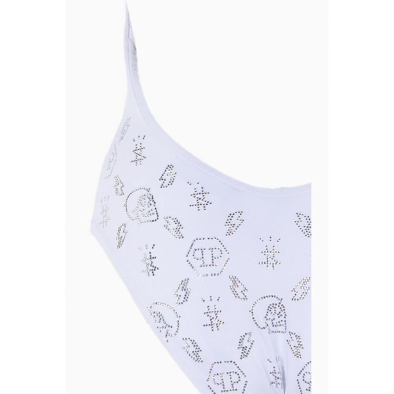 White Rhinestone Embellished Swimsuit Philipp Plein