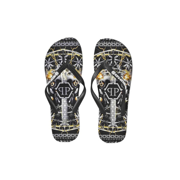 Multicolor Graphic Print Women's Flip Flops Philipp Plein