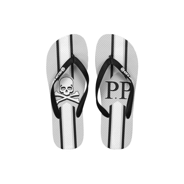 Chic Gray Logo Print Flip Flops Philipp Plein