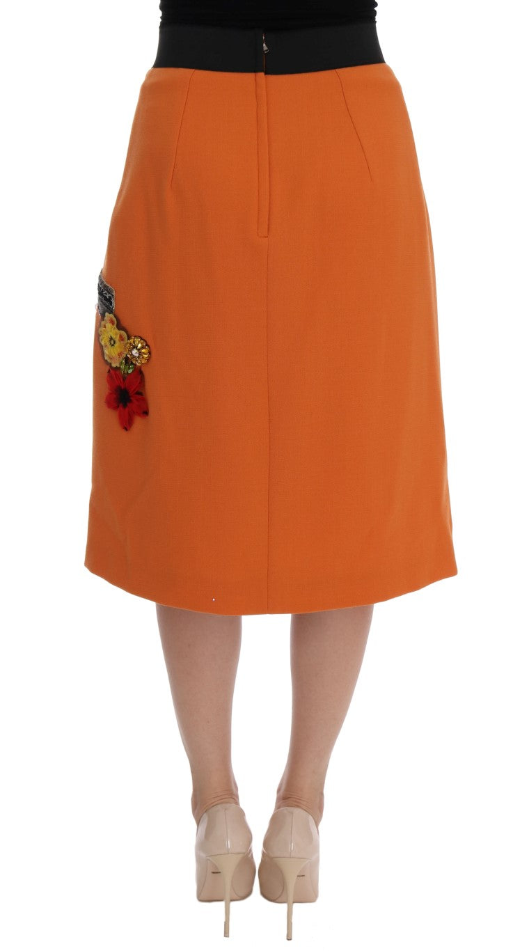 Embellished Wool Skirt in Vivid Orange Dolce & Gabbana