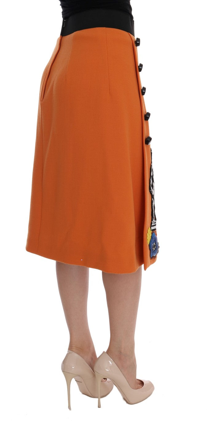 Embellished Wool Skirt in Vivid Orange Dolce & Gabbana