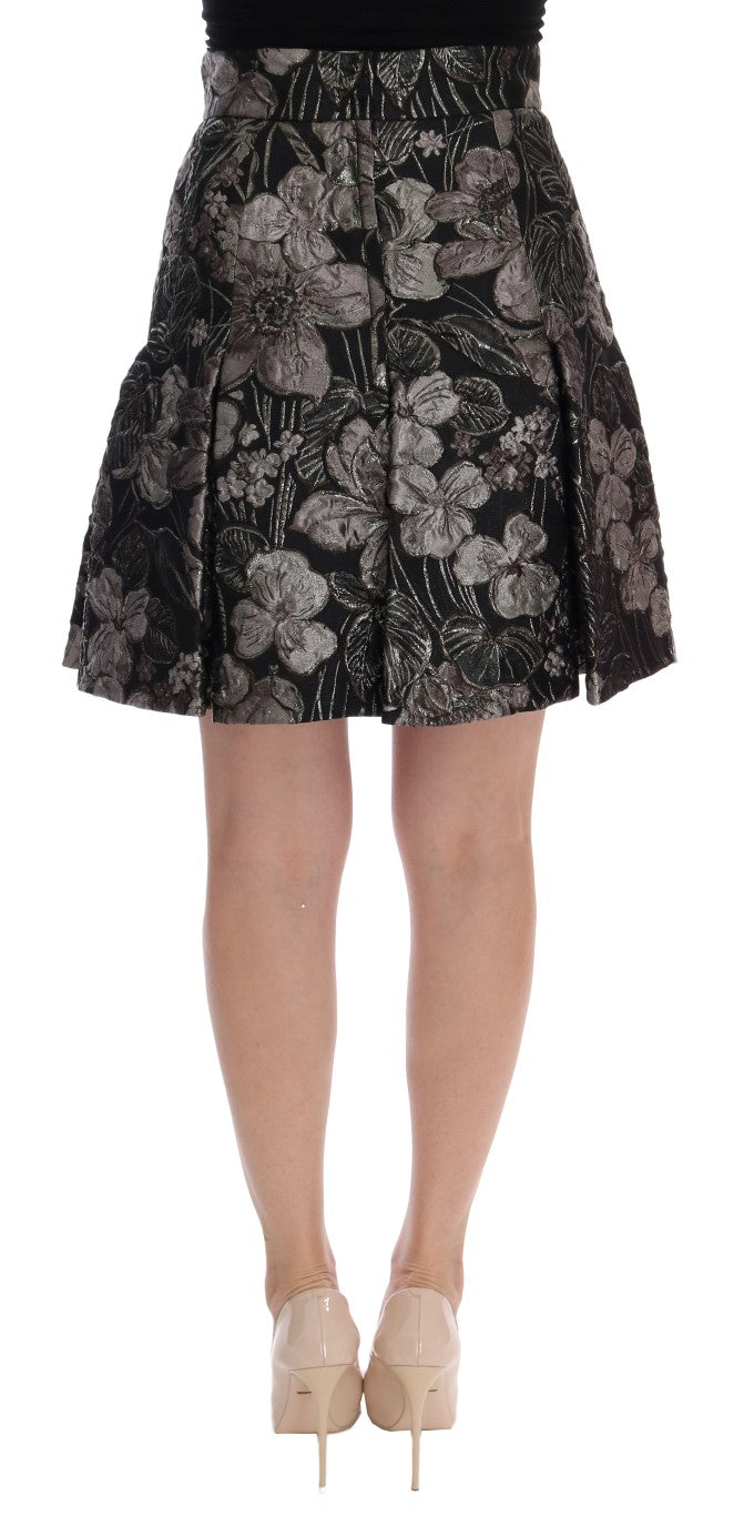 Elegant Black Silver-Floral Straight Skirt Dolce & Gabbana