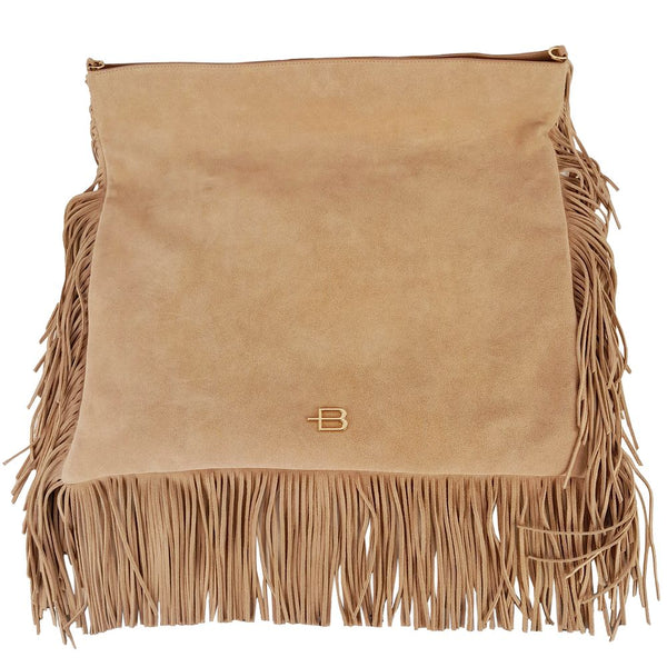 Chic Beige Suede Fringe Shoulder Bag Baldinini Trend