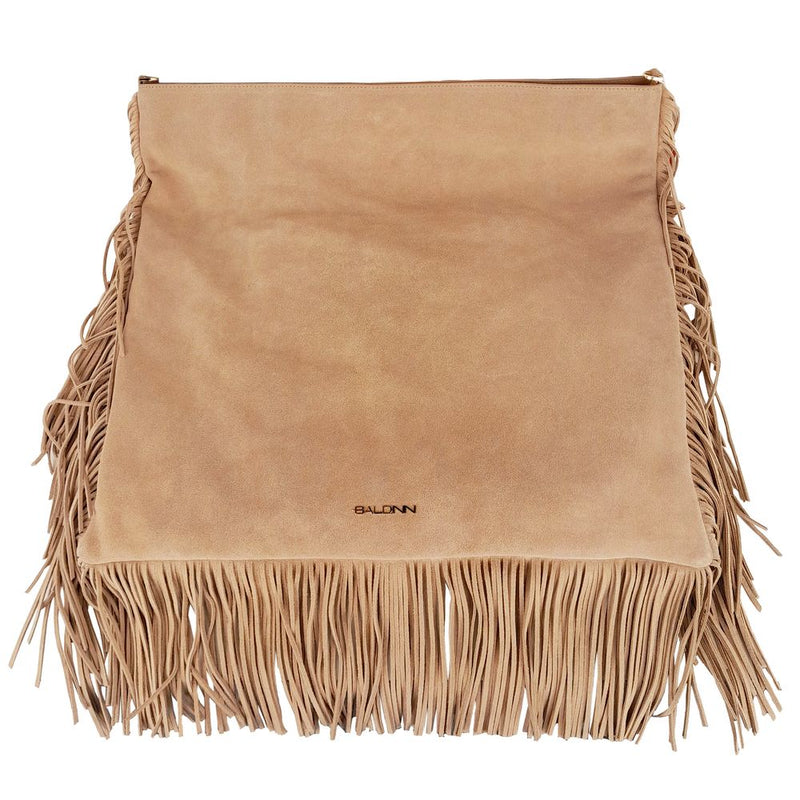 Chic Beige Suede Fringe Shoulder Bag Baldinini Trend