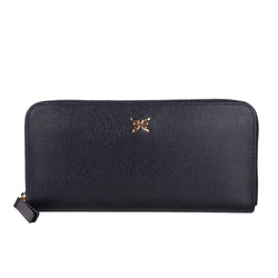 Elegant Leather Zippered Wallet in Classic Black Ungaro