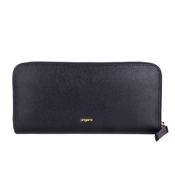 Elegant Leather Zippered Wallet in Classic Black Ungaro