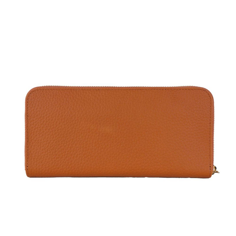 Elegant Orange Leather Wallet with Zipper Baldinini Trend