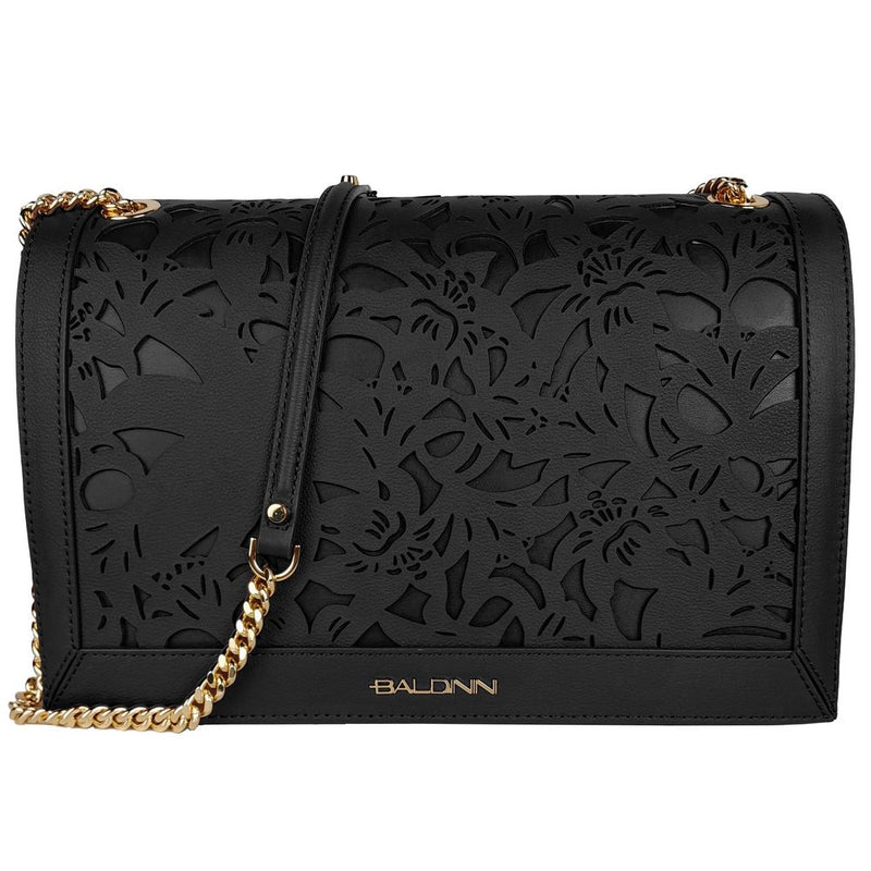 Elegant Floral Calfskin Shoulder Bag Baldinini Trend