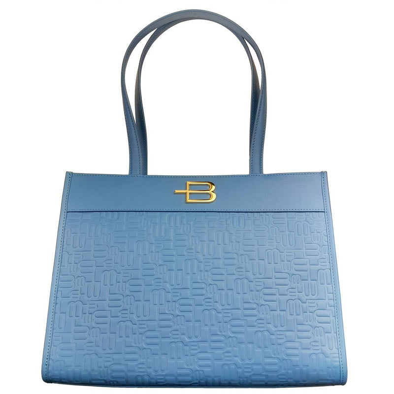 Elegant Light Blue Shopping Bag with Logo Motif Baldinini Trend