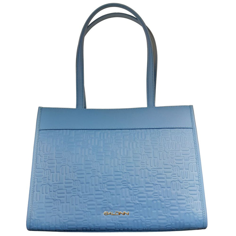 Elegant Light Blue Shopping Bag with Logo Motif Baldinini Trend