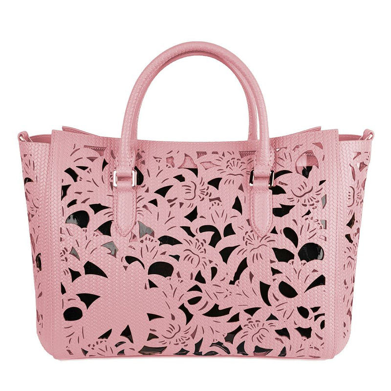 Chic Pink Calfskin Handbag with Floral Accents Baldinini Trend