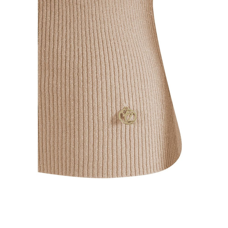 Chic Beige Rib-knit Short Sleeve Top Yes Zee