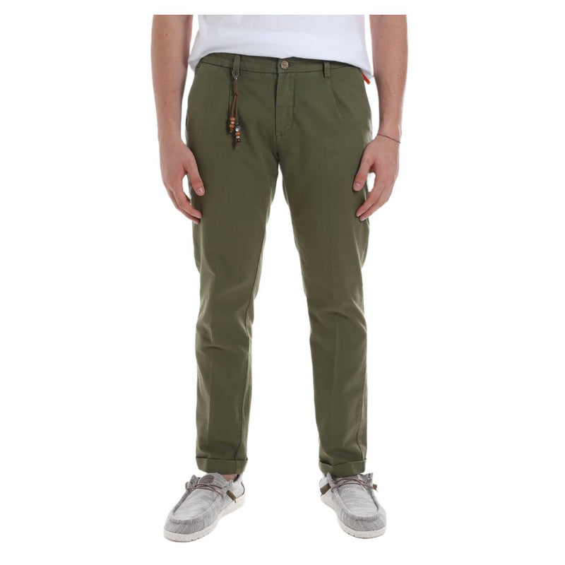 Elegant Green Cotton Chino Trousers Yes Zee