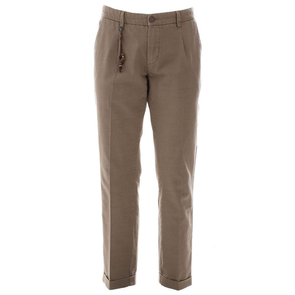 Chic Cotton Chino Trousers in Earthy Brown Yes Zee